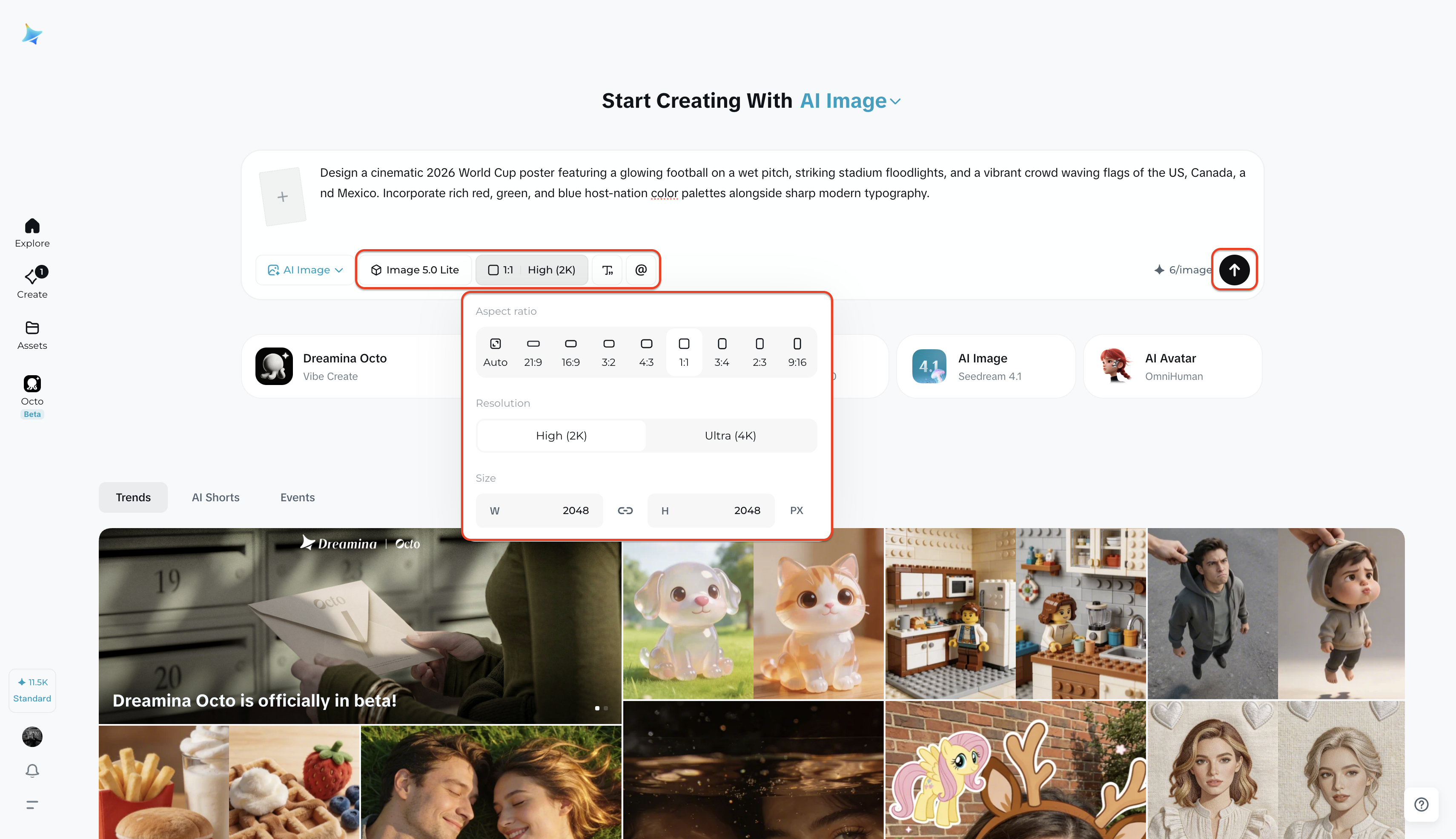 Choose the image model, adjust settings, and generate