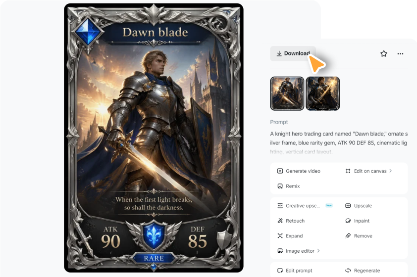 Refine and download your card