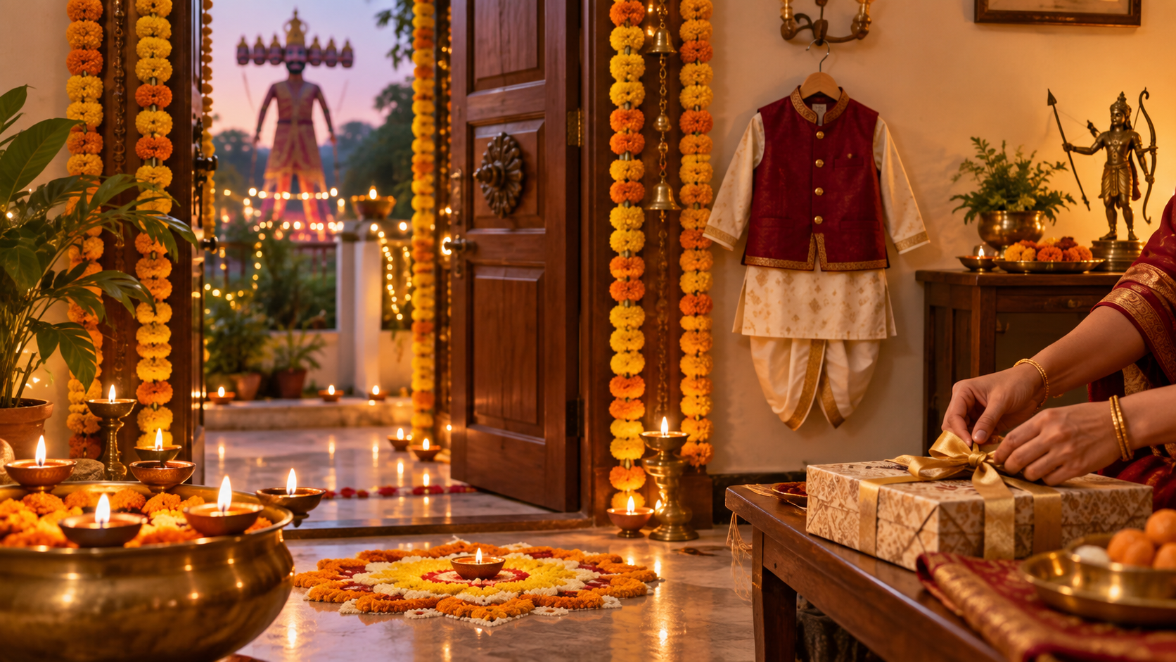 Dussehra Boy Prompts — Parent-and-child celebration frame