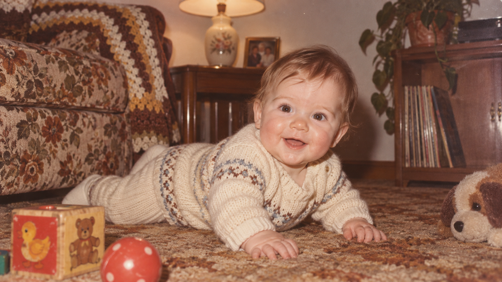 a nostalgic 1980s baby portrait
