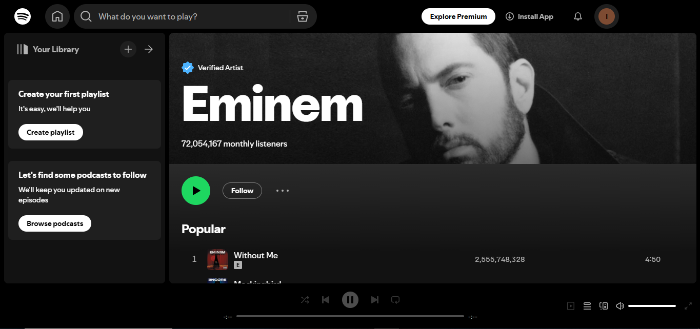 Eminem - L'artiste le plus suivi sur Spotify dans le hip-hop