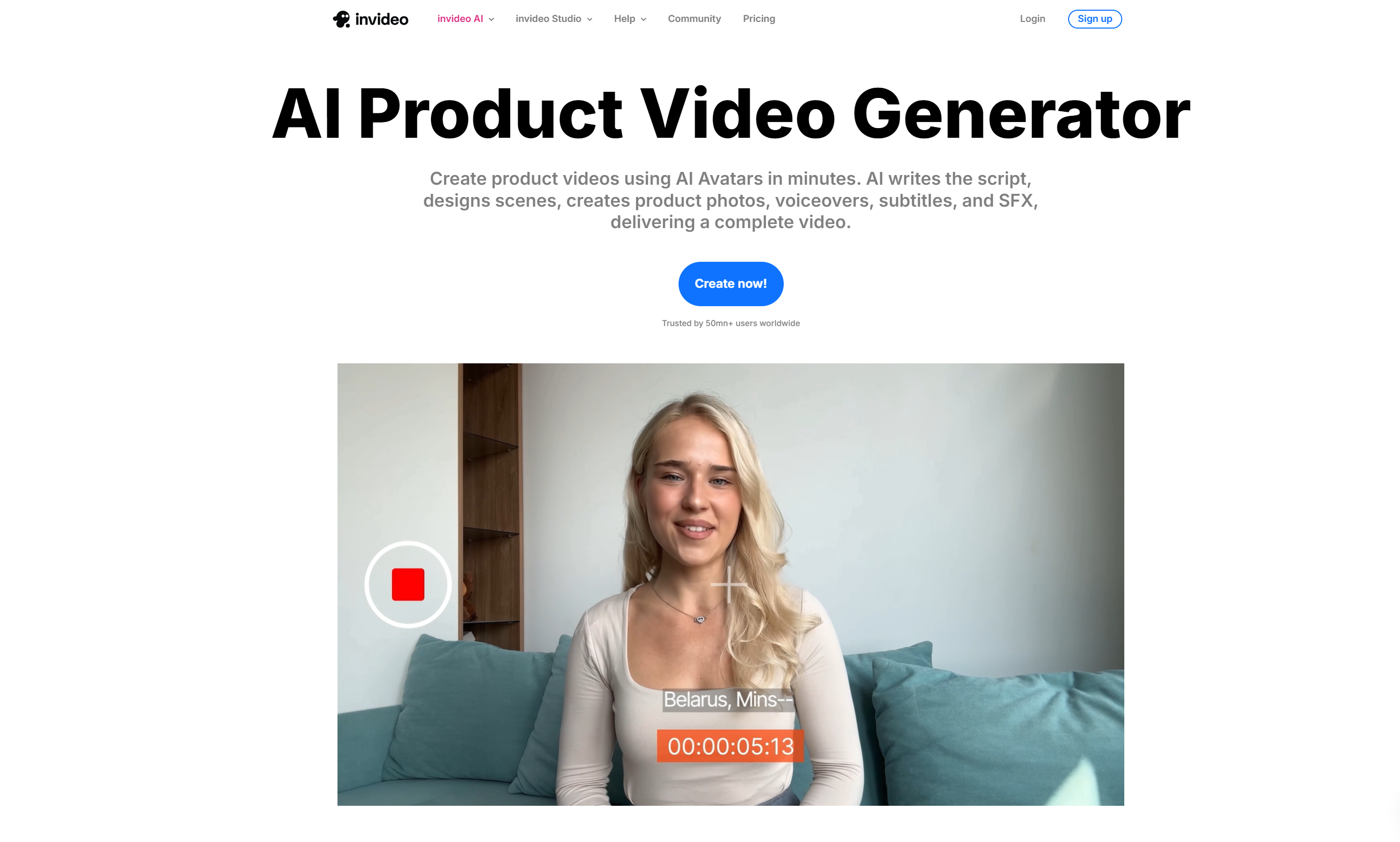 Benutzeroberfläche von Invideo AI – ein Werkzeug zur Bearbeitung von E-Commerce-Videos