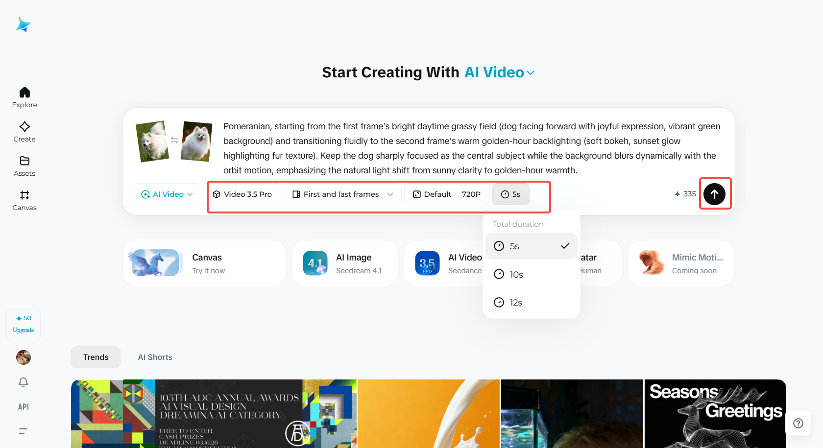 Seleziona il modello video e la durata