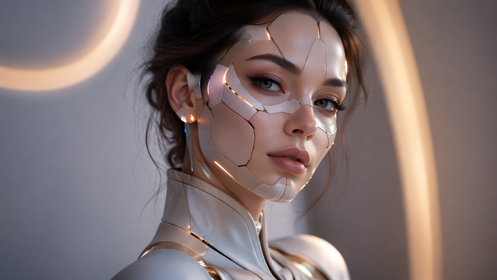 Dreamina robot face filter prompt esempio 5: Profilo circuito argento