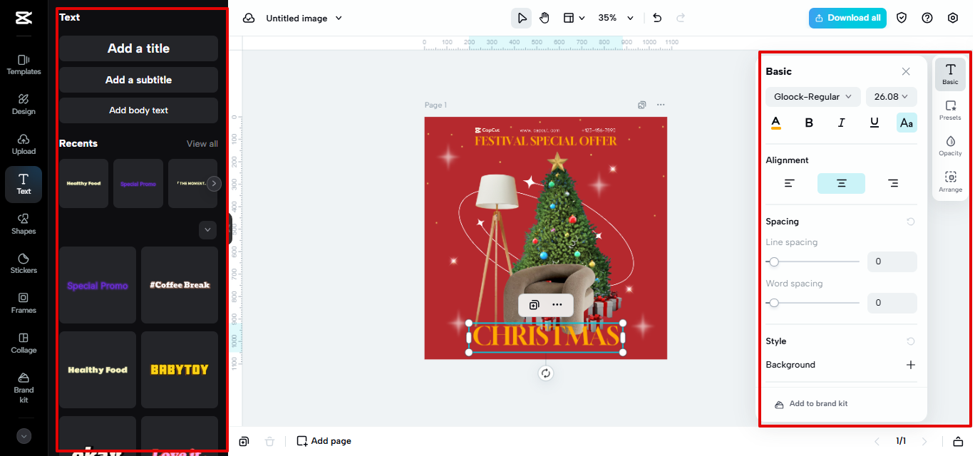 Bibliothèque de texte de CapCut Web