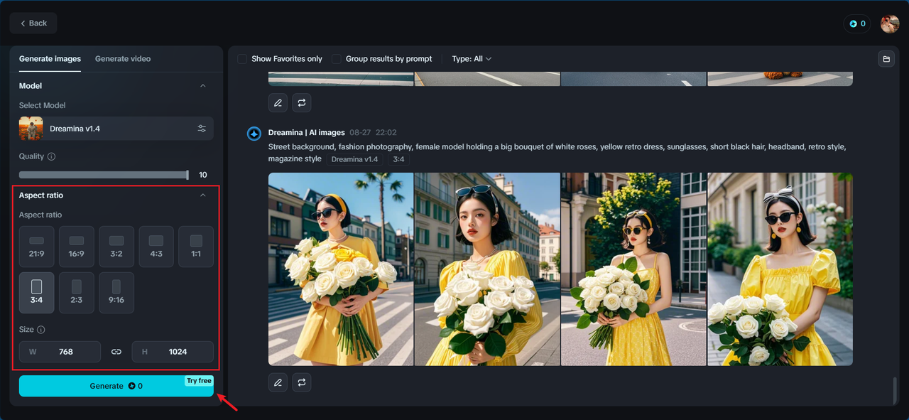Choose aspect ratio and customize size