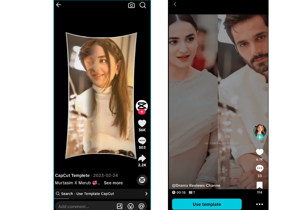 Auswahl einer CapCut-Vorlage aus einem TikTok-Video geöffnet