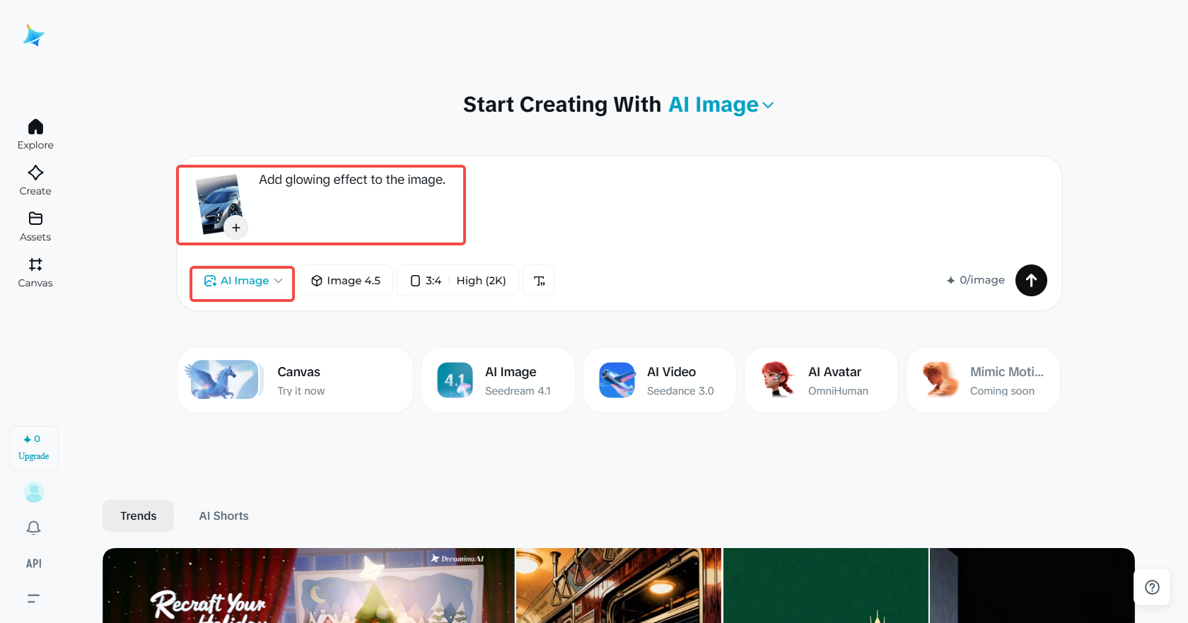 การเข้าถึงฟีเจอร์ "ภาพ AI" ใน Dreamina