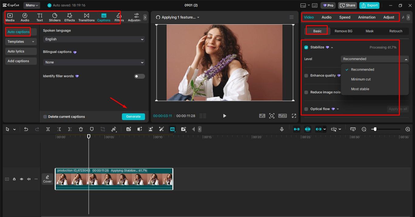 Edit dan sesuaikan video anda dalam editor video desktop CapCut