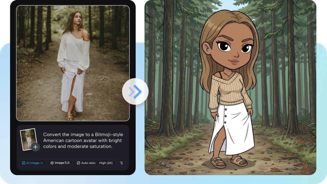  AI bitmoji maker biến ảnh thành hình đại diện hoạt hình với văn bản có thể tùy chỉnh.