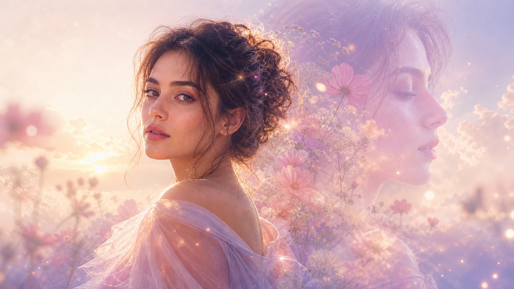 16 : 9 Exemple d'invite de portrait de fille à double couche de rêve