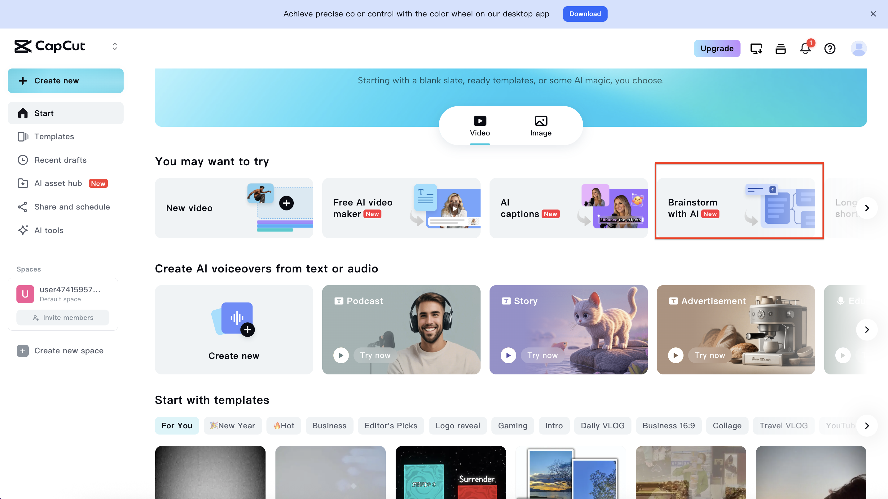 CapCut Web homepage