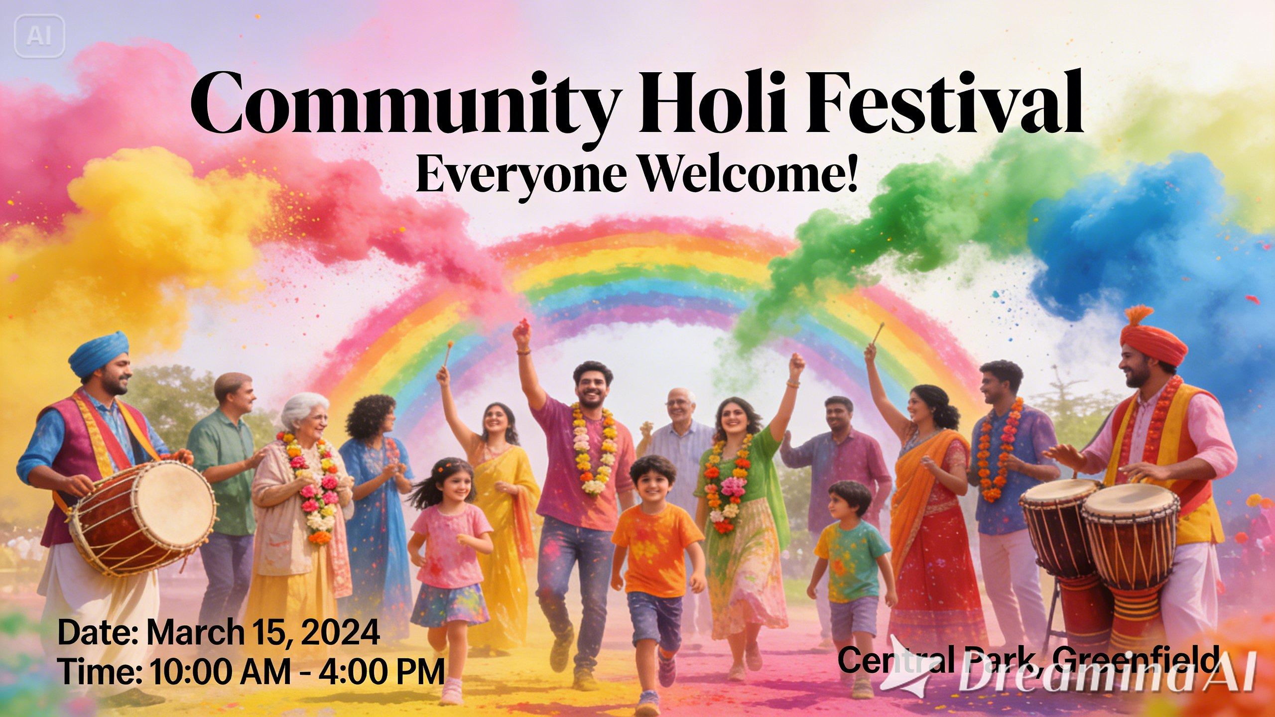 Aankondiging van het Community Holi-festival