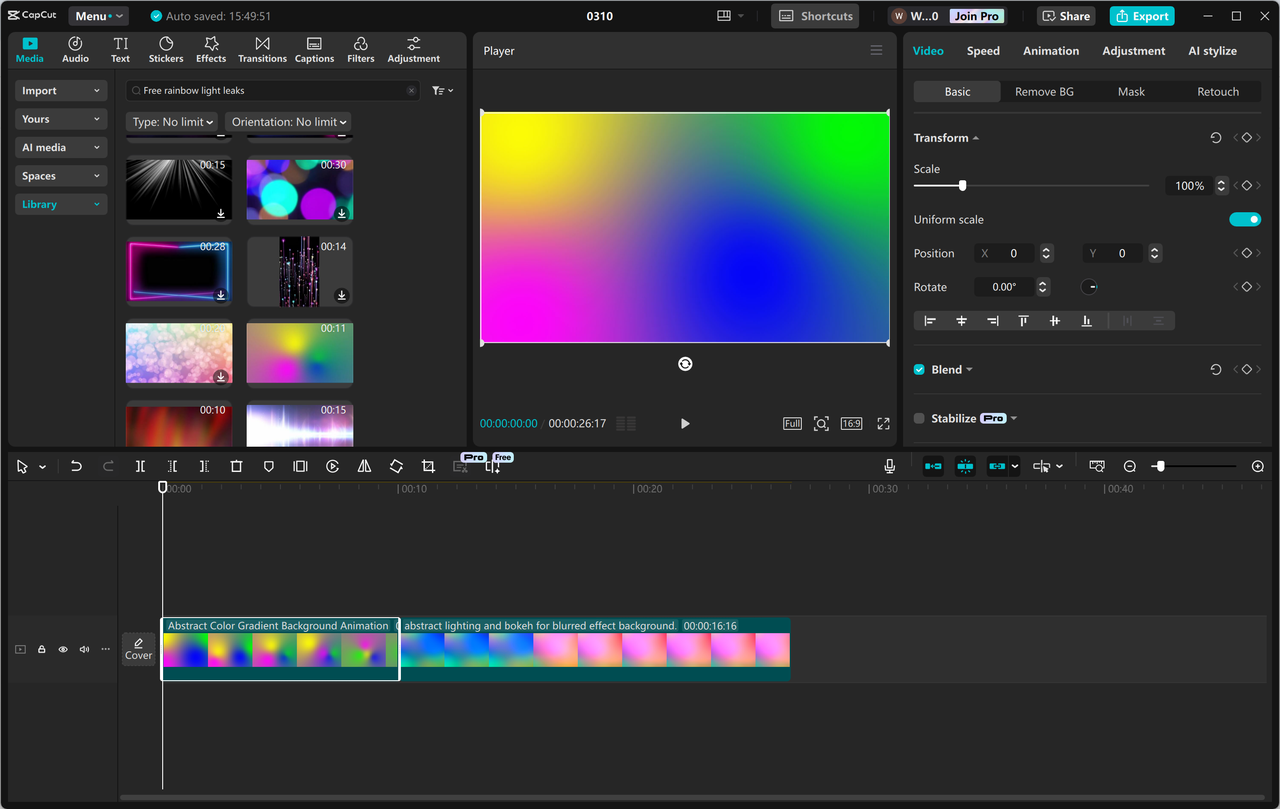 Interface of the CapCut desktop video editor applying overlay effects on video