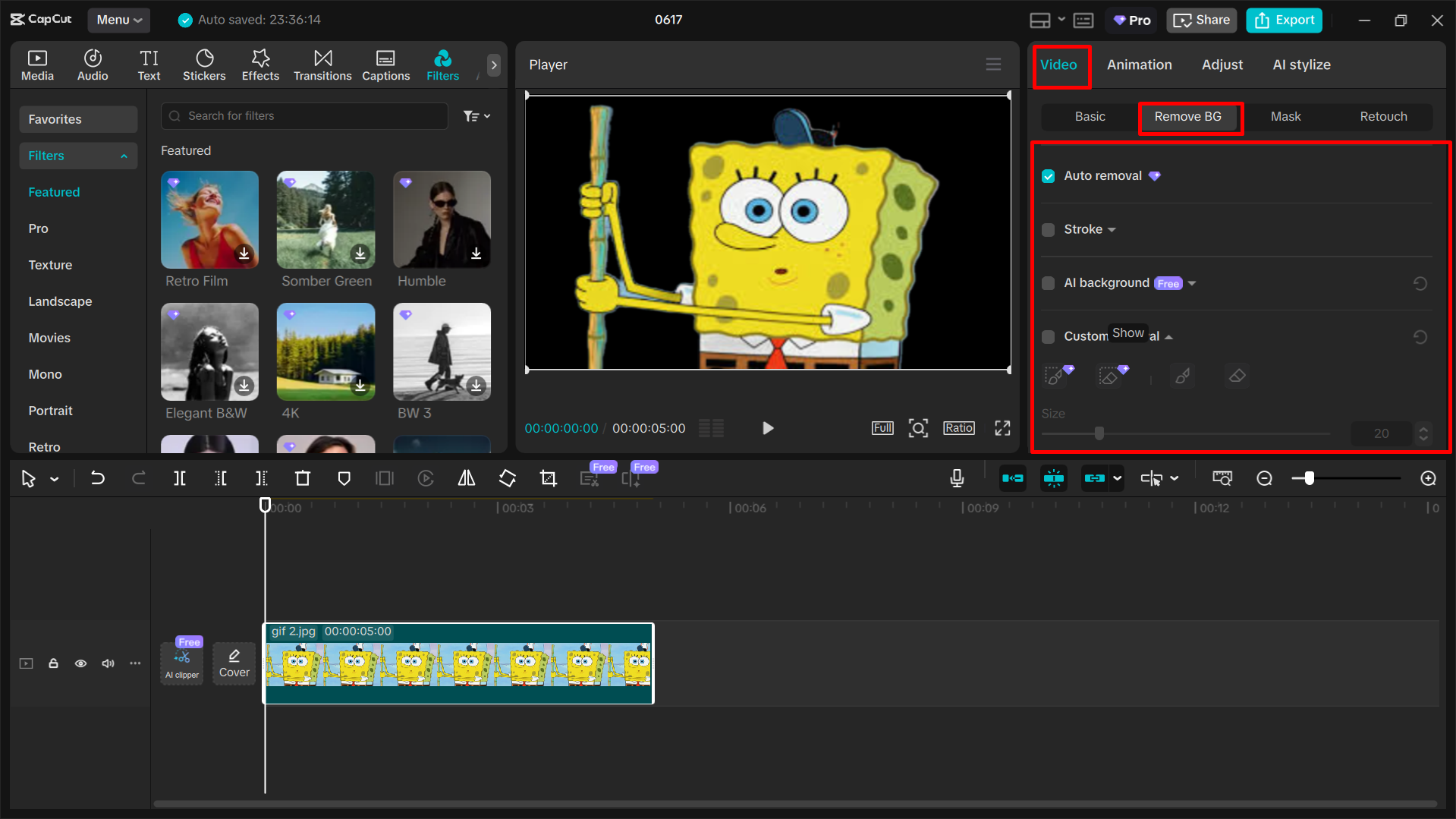 Rimuovere lo sfondo da una GIF animata utilizzando l' CapCut editor video desktop