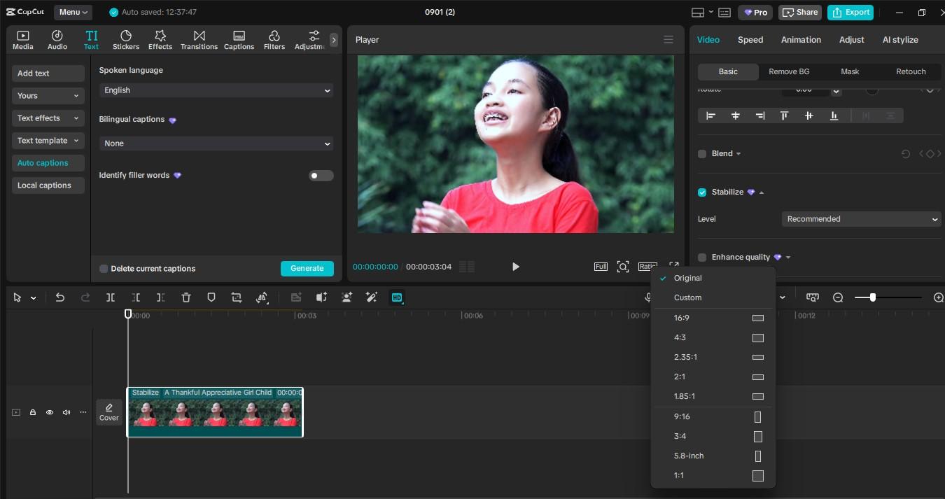 Bearbeitungsoberfläche des CapCut Desktop-Video-Editors