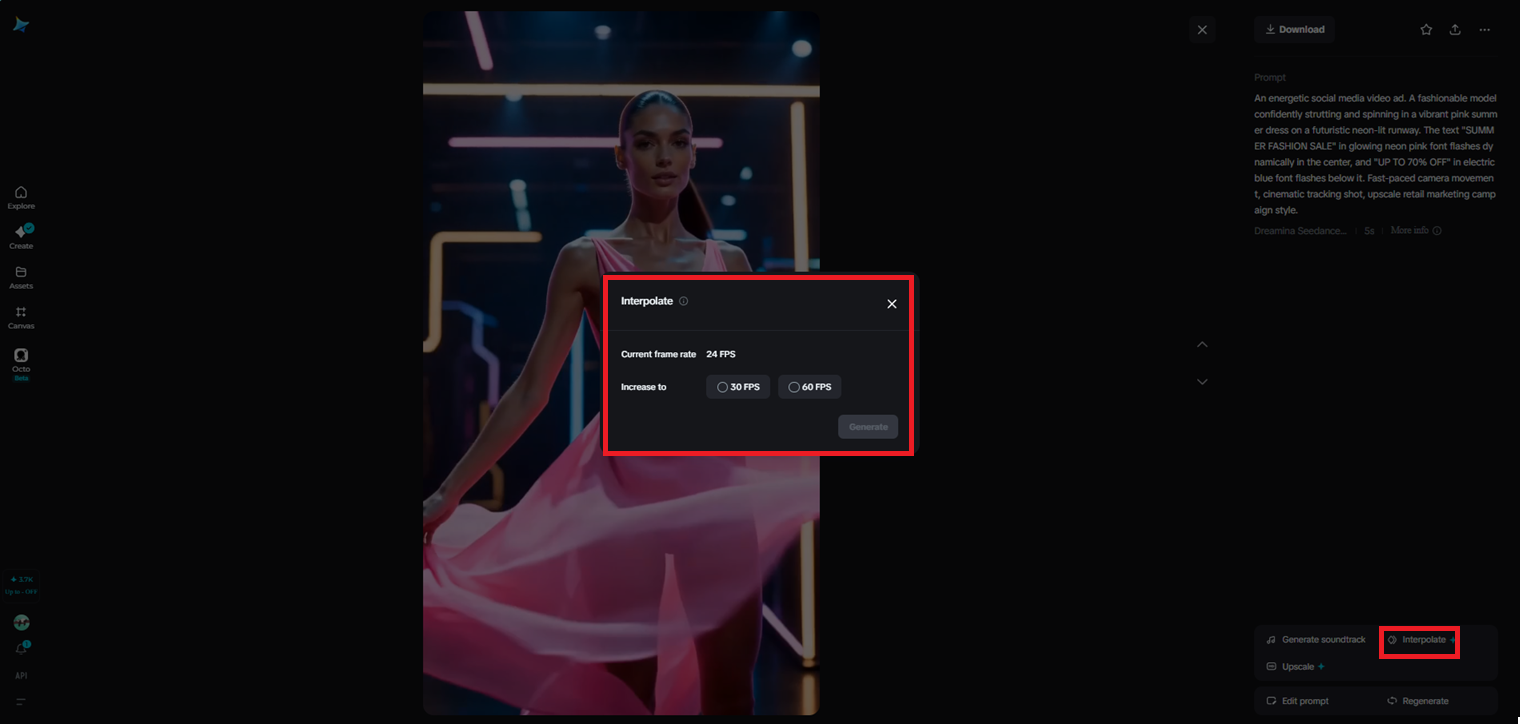 Función de interpolación en Dreamina