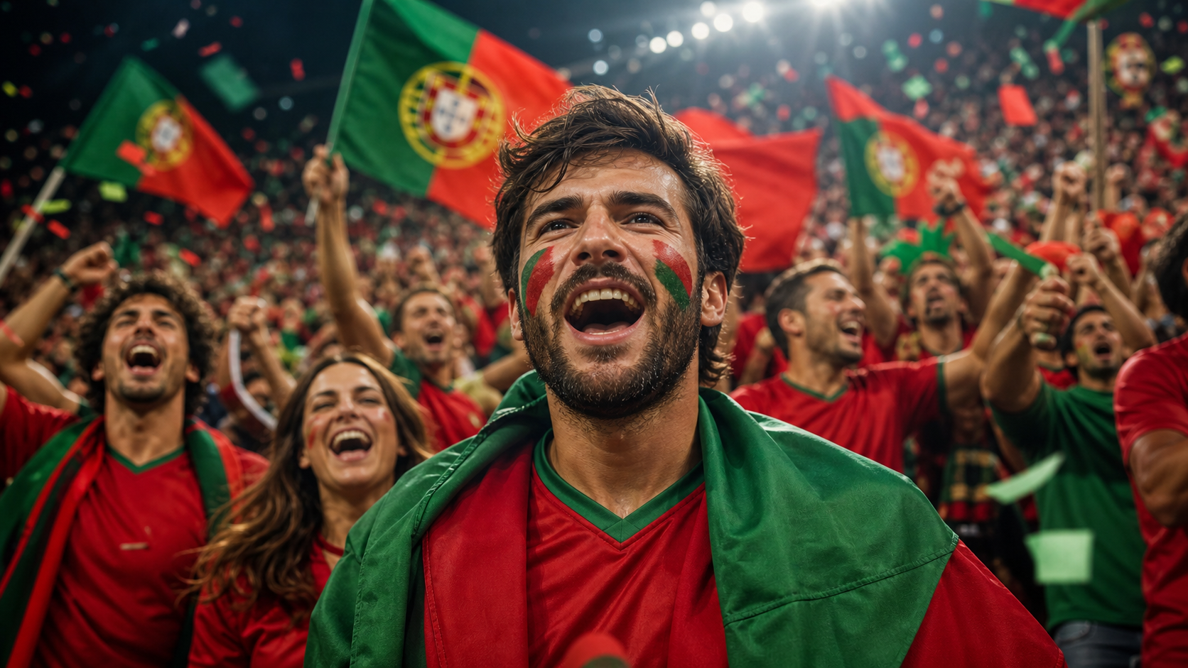 La imagen de los aficionados de Portugal provoca una imagen de héroe