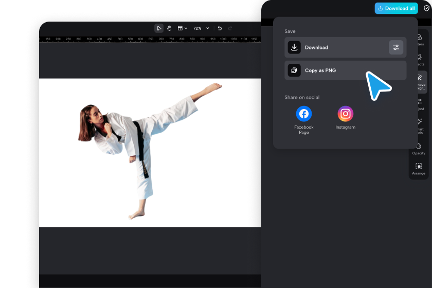 Eksportowanie przezroczystego obrazu PNG z CapCut
