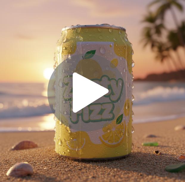 Plechovka citronové limonády na slunné pláži