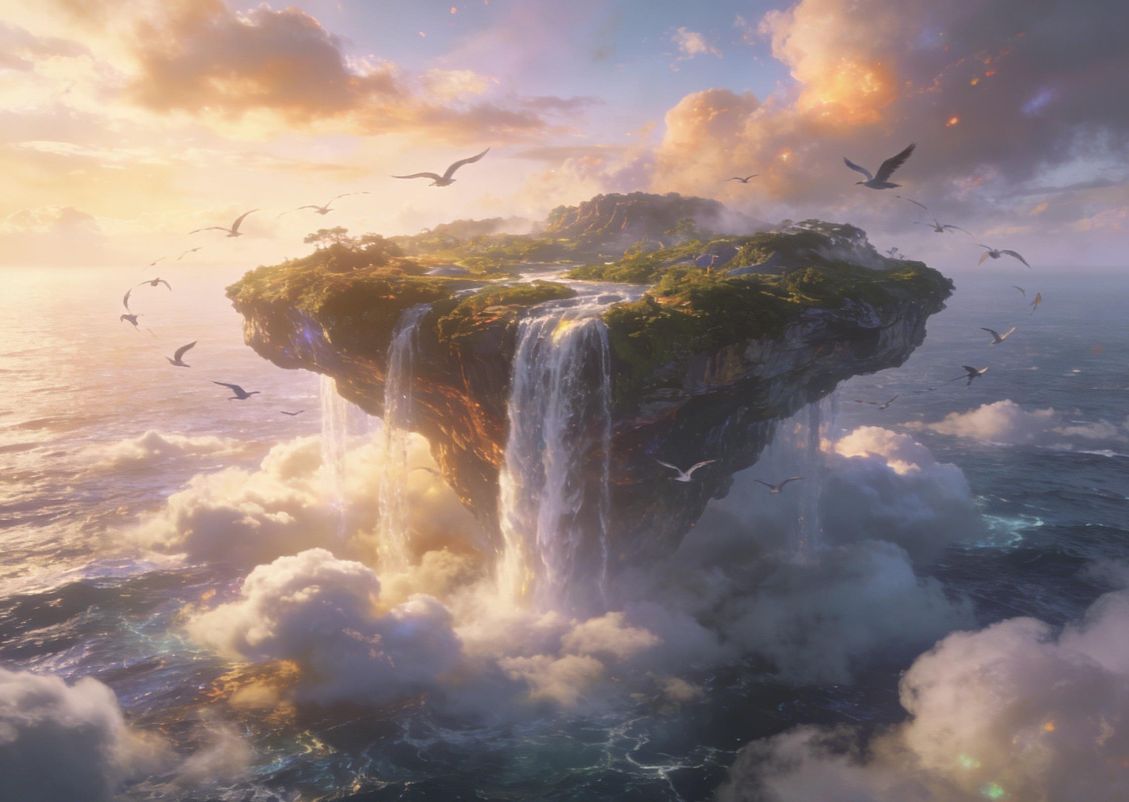 Una isla flotante sobre el océano