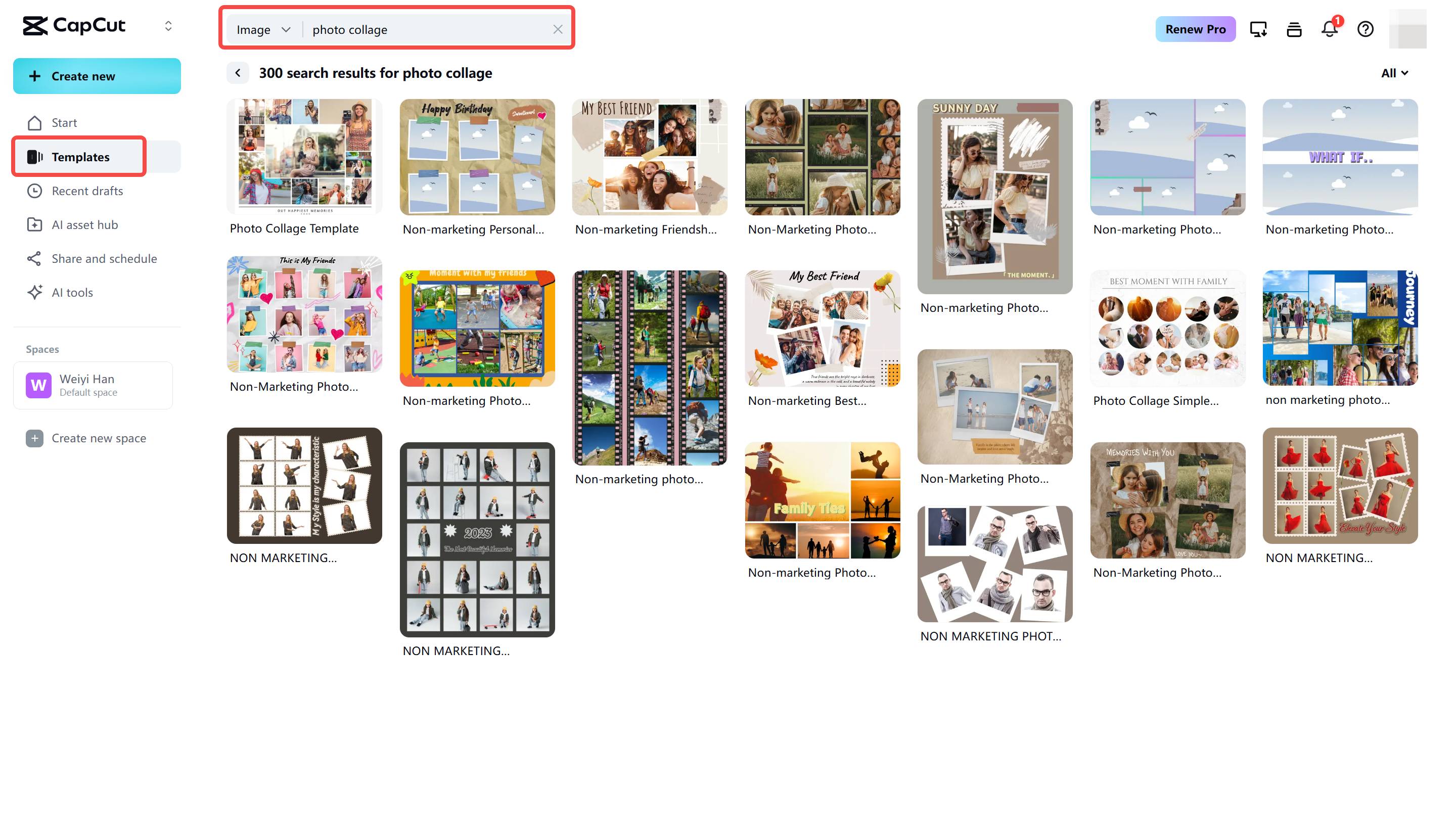 Choose a collage template from CapCut Web