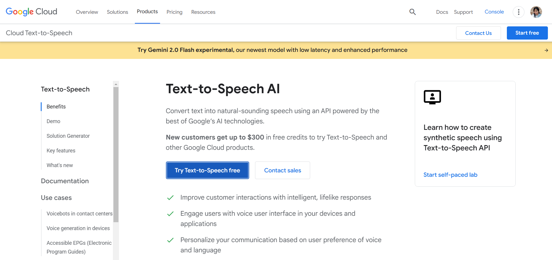 Google Cloud Text-till-tal-hemsida