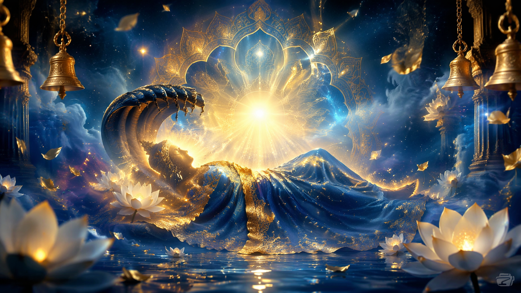 Dreamina Devshayani Ekadashi AI uppmanar snabbt exempel 3: Fredlig hängiven innergård