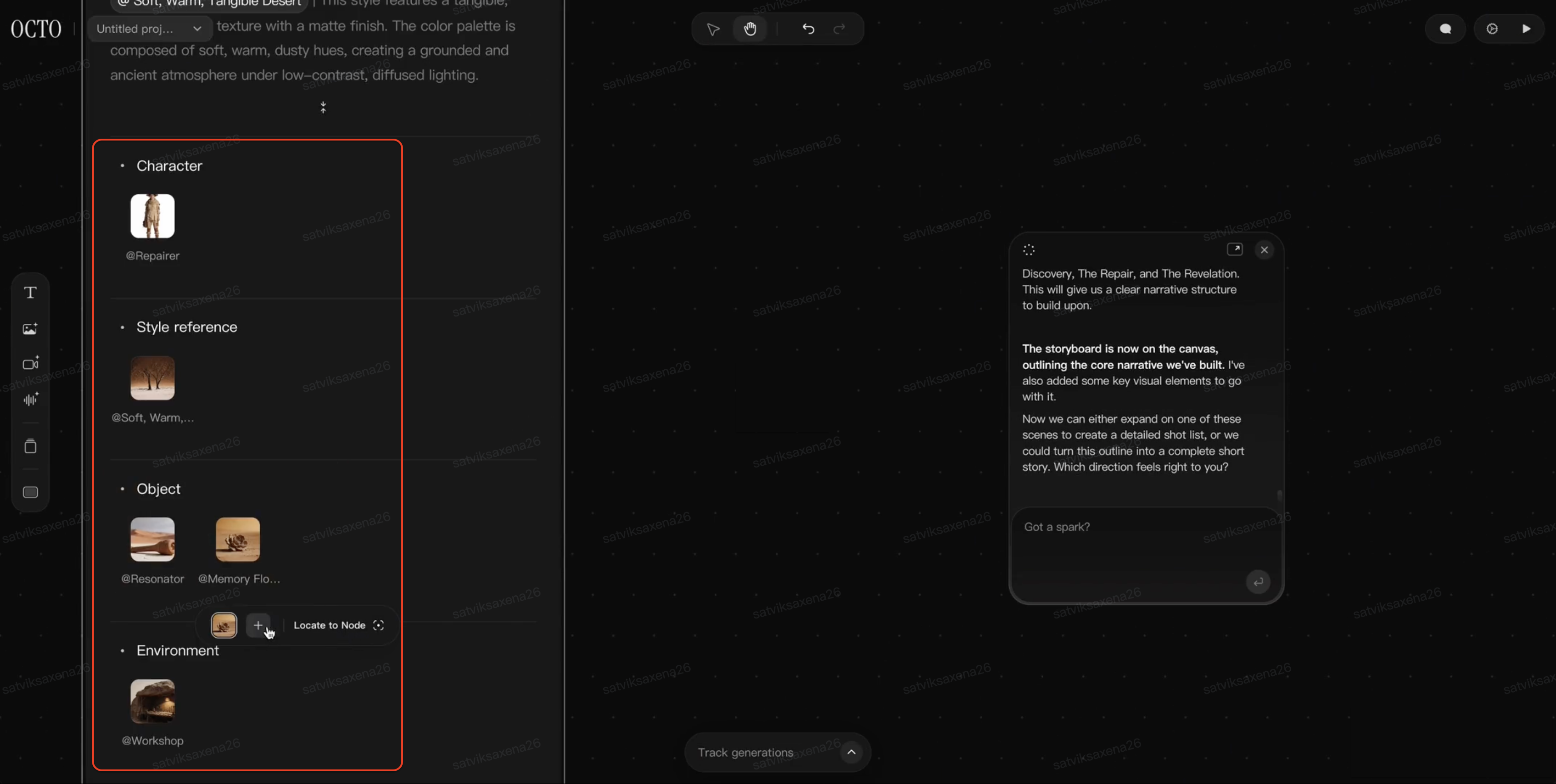 Crea un storyboard completo en lienzo