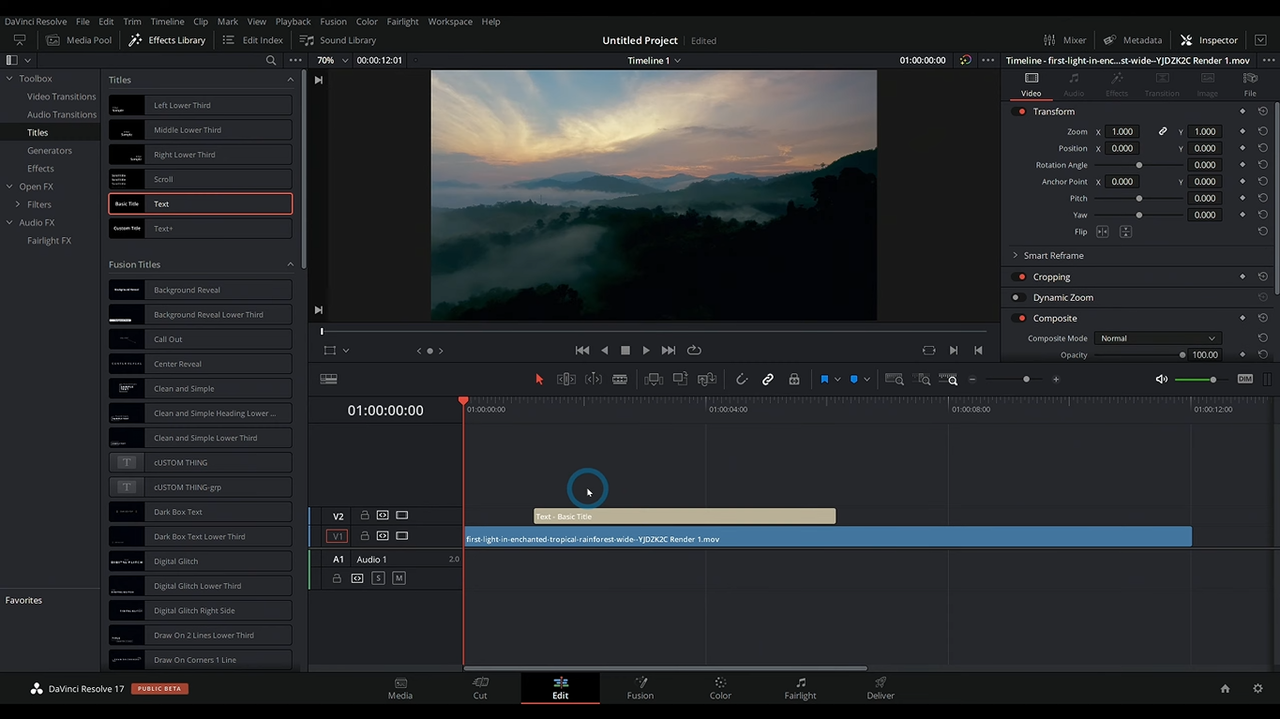DaVinci Resolveテキストエフェクトを使用してコンテンツを変換する