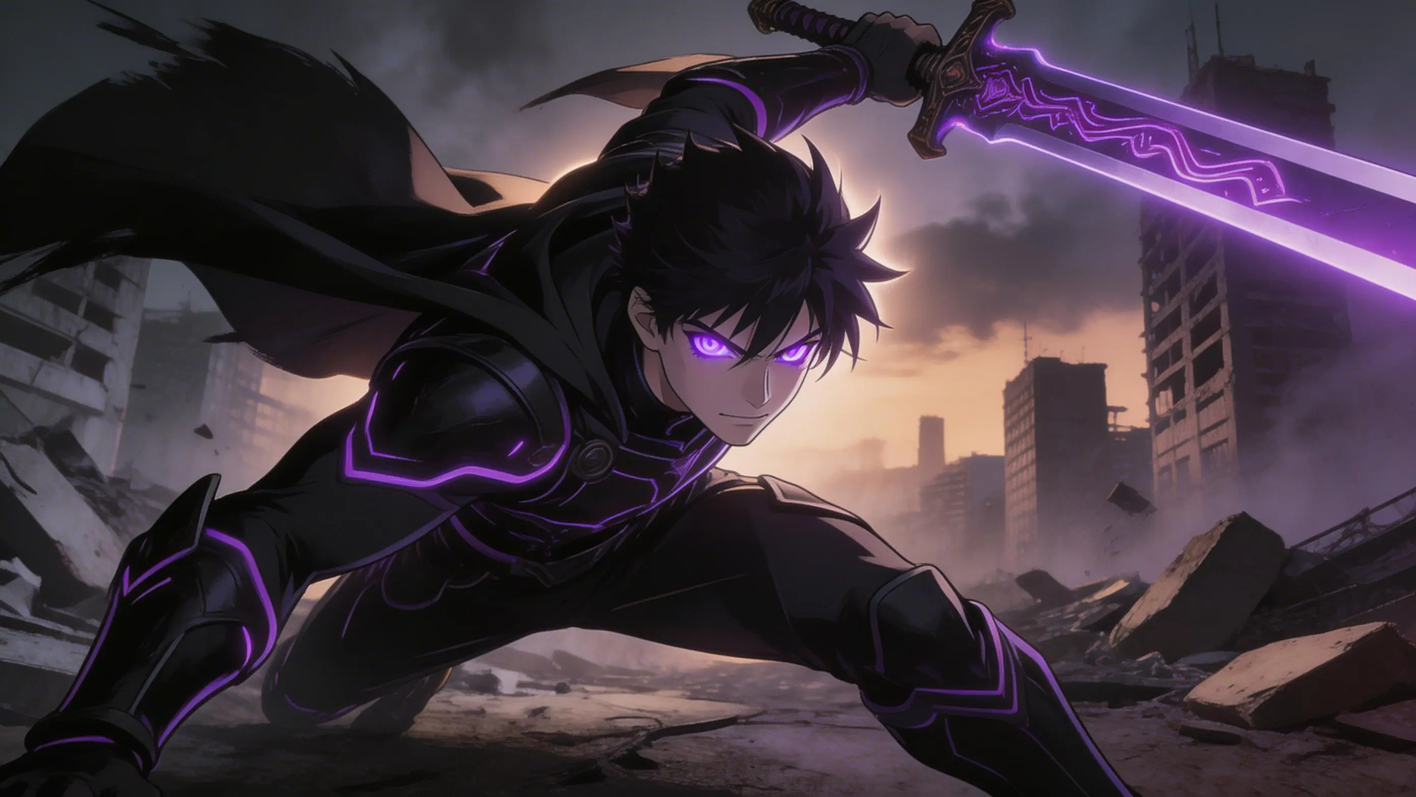 Dark anime warrior with glowing eyes