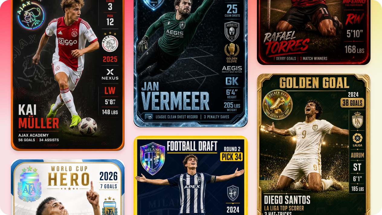 Multiple football trading cards generated