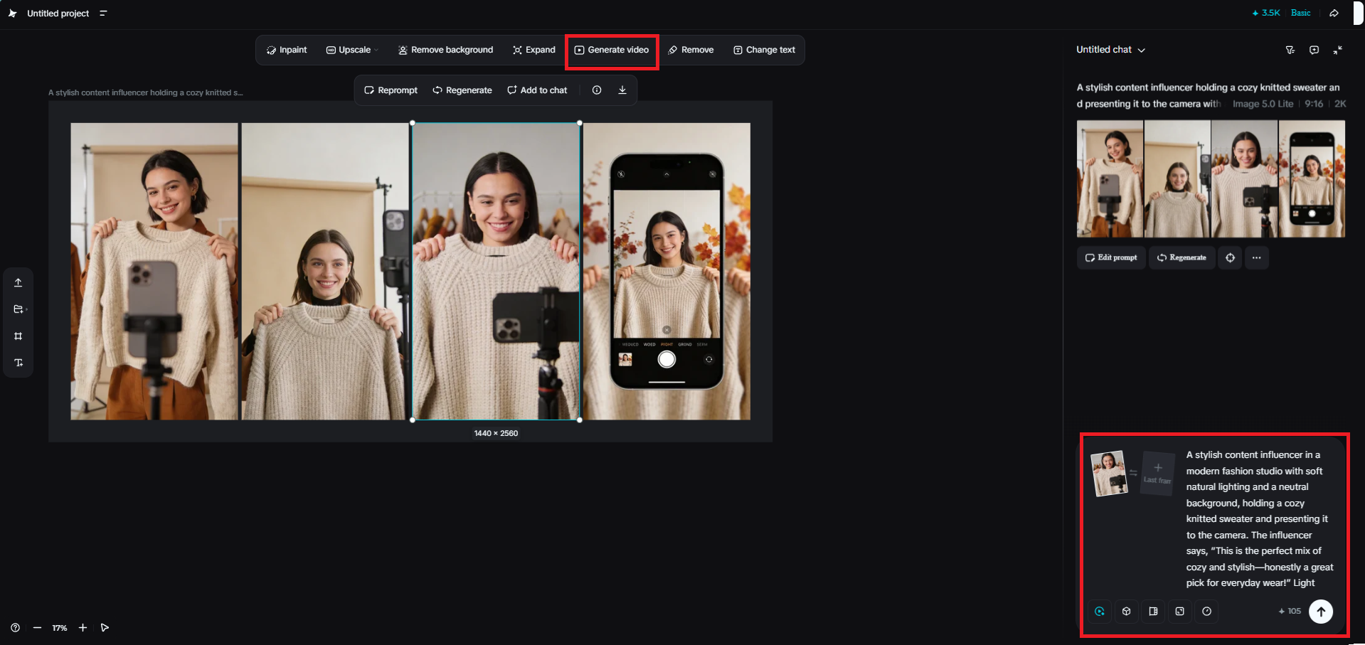 Select an image and open the generate video option