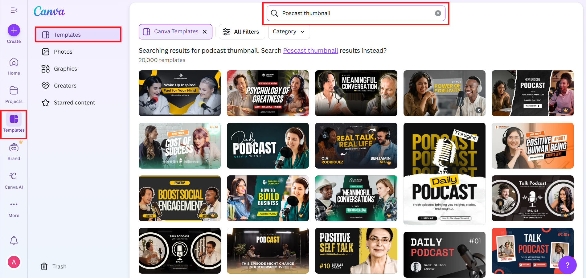 Podcast-Miniaturvorlagen in Canva finden