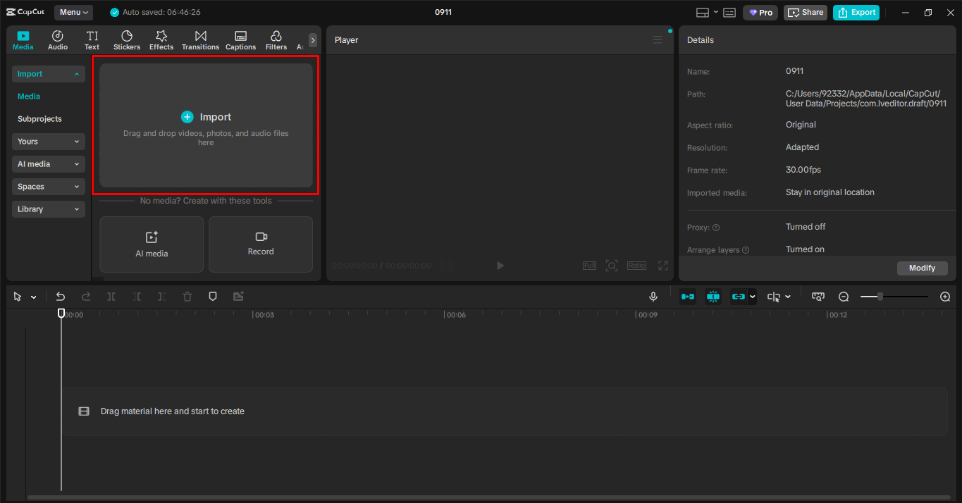 Pag-import ng video sa CapCut desktop video editor