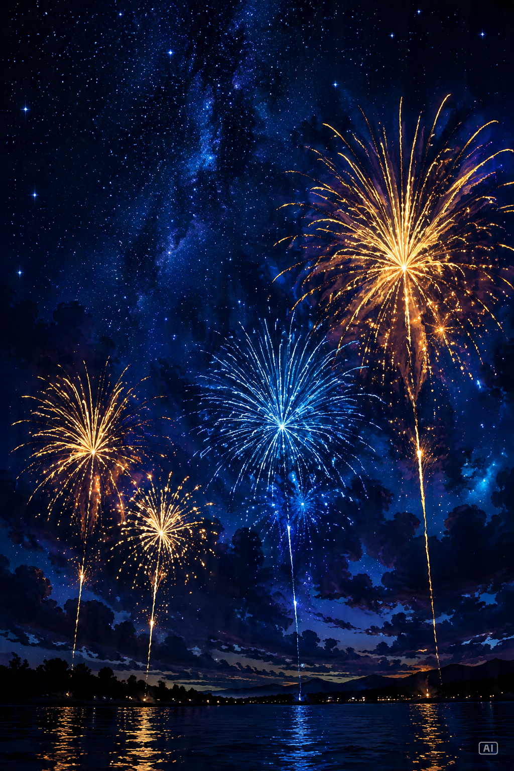 Silhouetted fireworks New Year wallpaper generated by Pippit