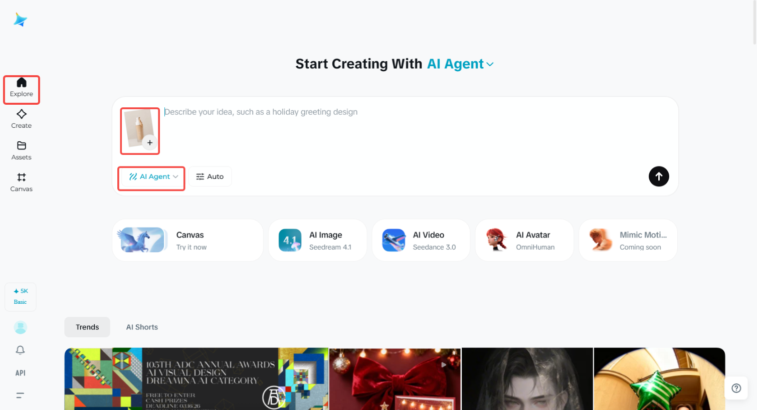 Access Dreamina AI Agent and input the product image