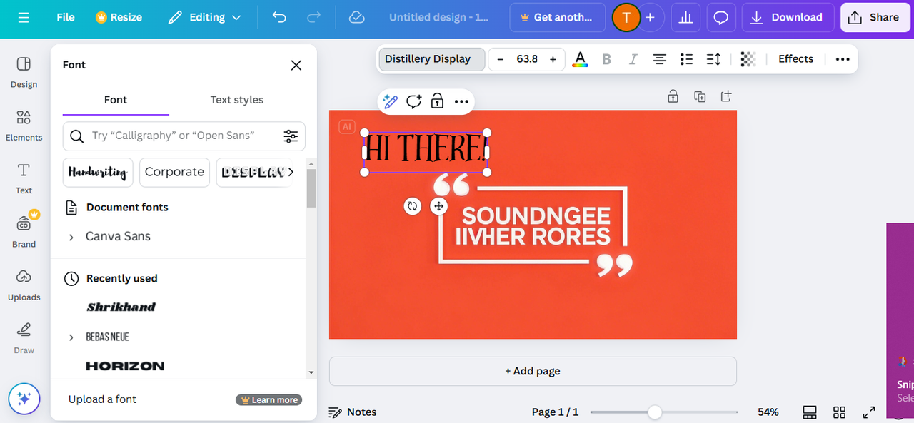 Canva photo text editor interface