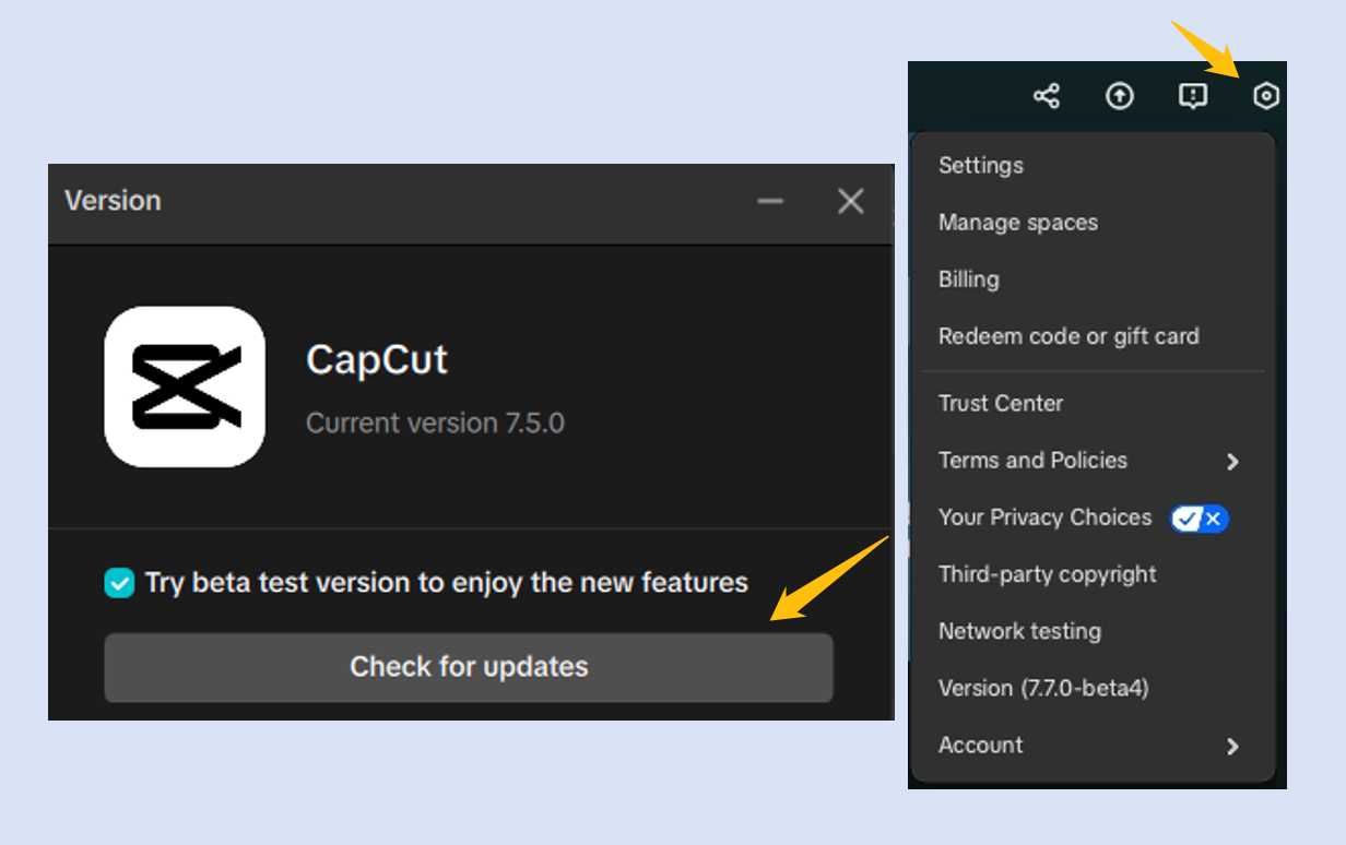 Check CapCut's version information