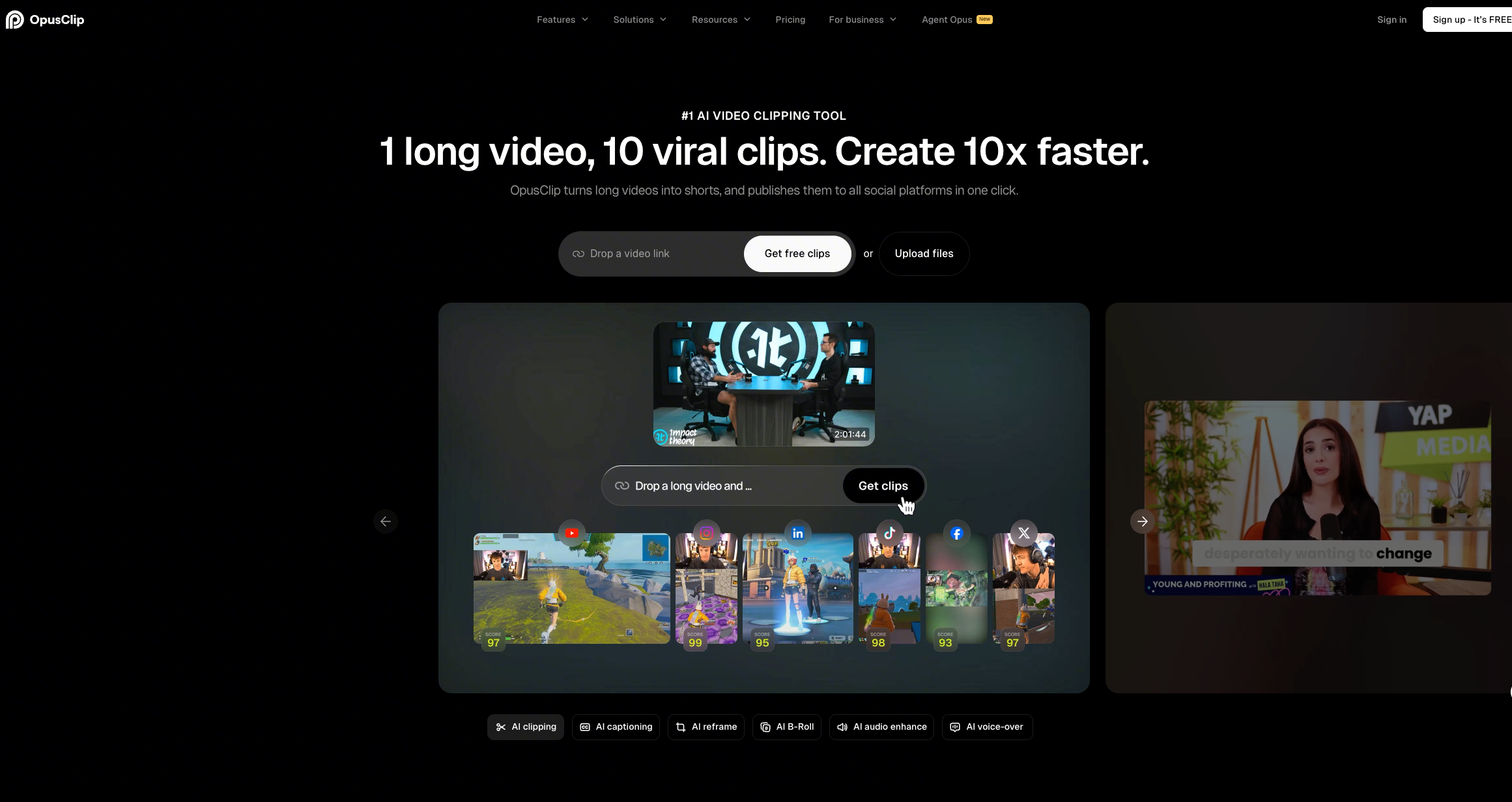 OpusClip - cel mai bun pentru reutilizarea videoclipurilor lungi