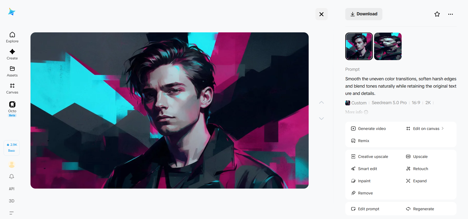 Exporting a finished smoothed and blended photo