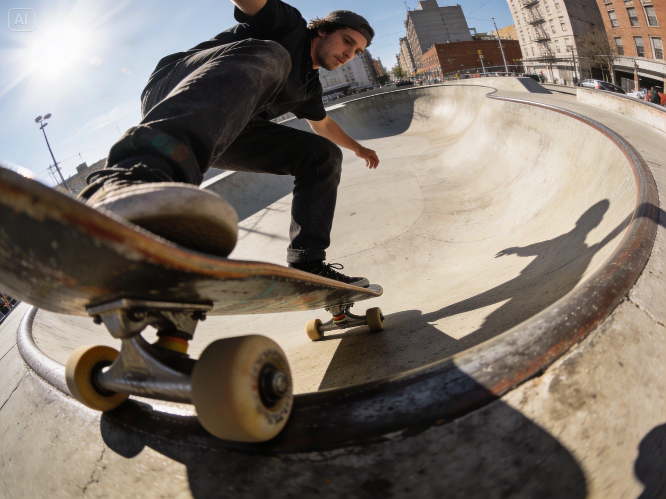 Prompt pentru o lovitură de ochi de pește cu acțiune de skate