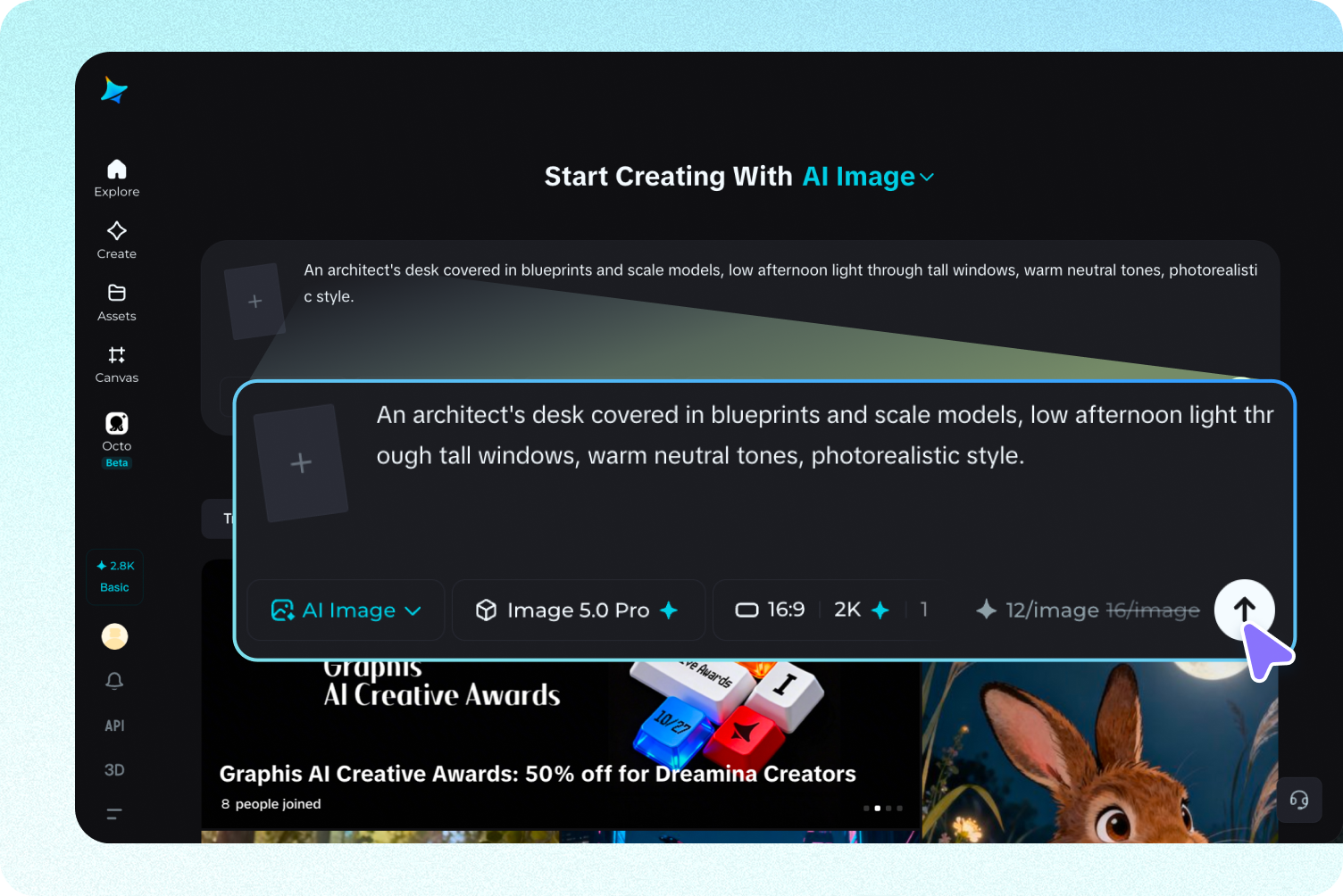 Write your prompt and generate an image