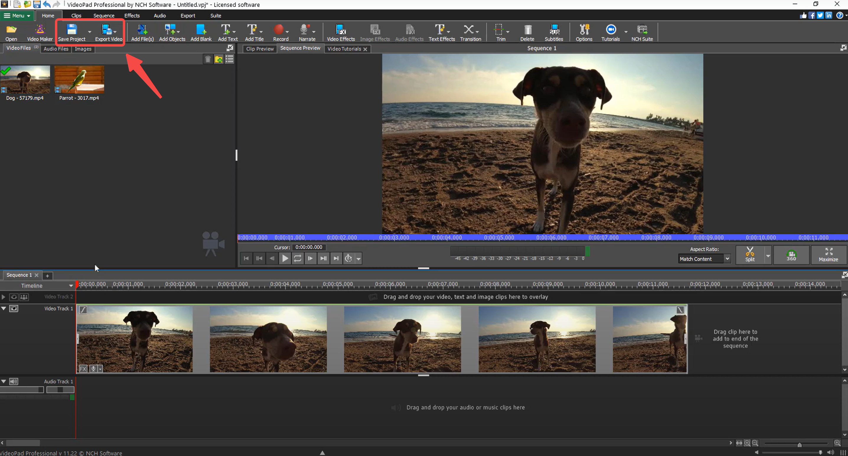 Exportieren eines Videos aus dem VideoPad-Videoeditor