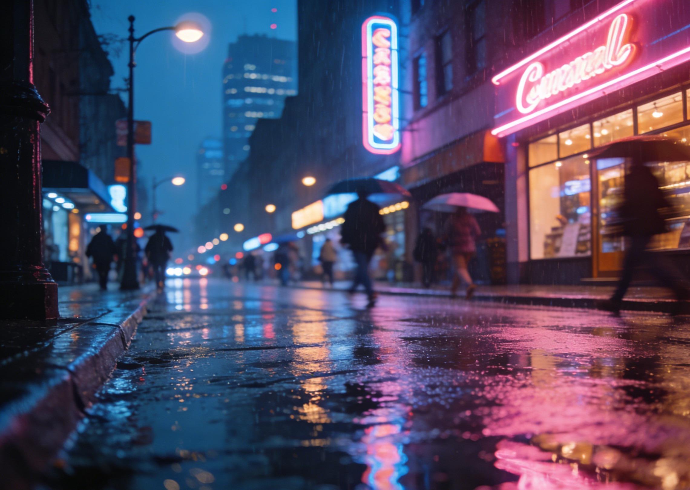 Una calle urbana moderna por la noche