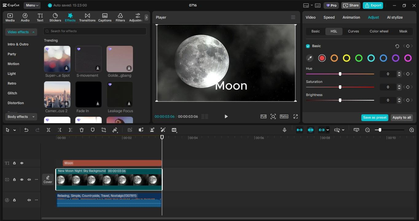 Bearbeitungsoberfläche des CapCut Desktop-Video-Editors
