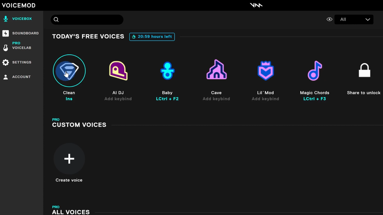 Interface of Voicemod - perfect pitch correction tool