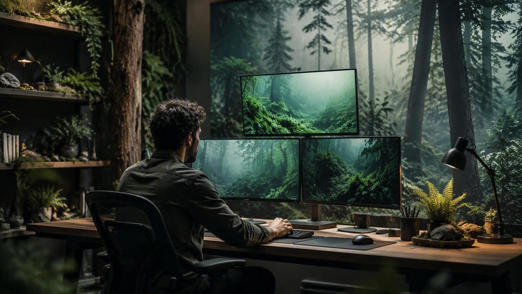 16: 9 filmisches kreatives Waldthema Video Visual für Dreamina, Szene 1.