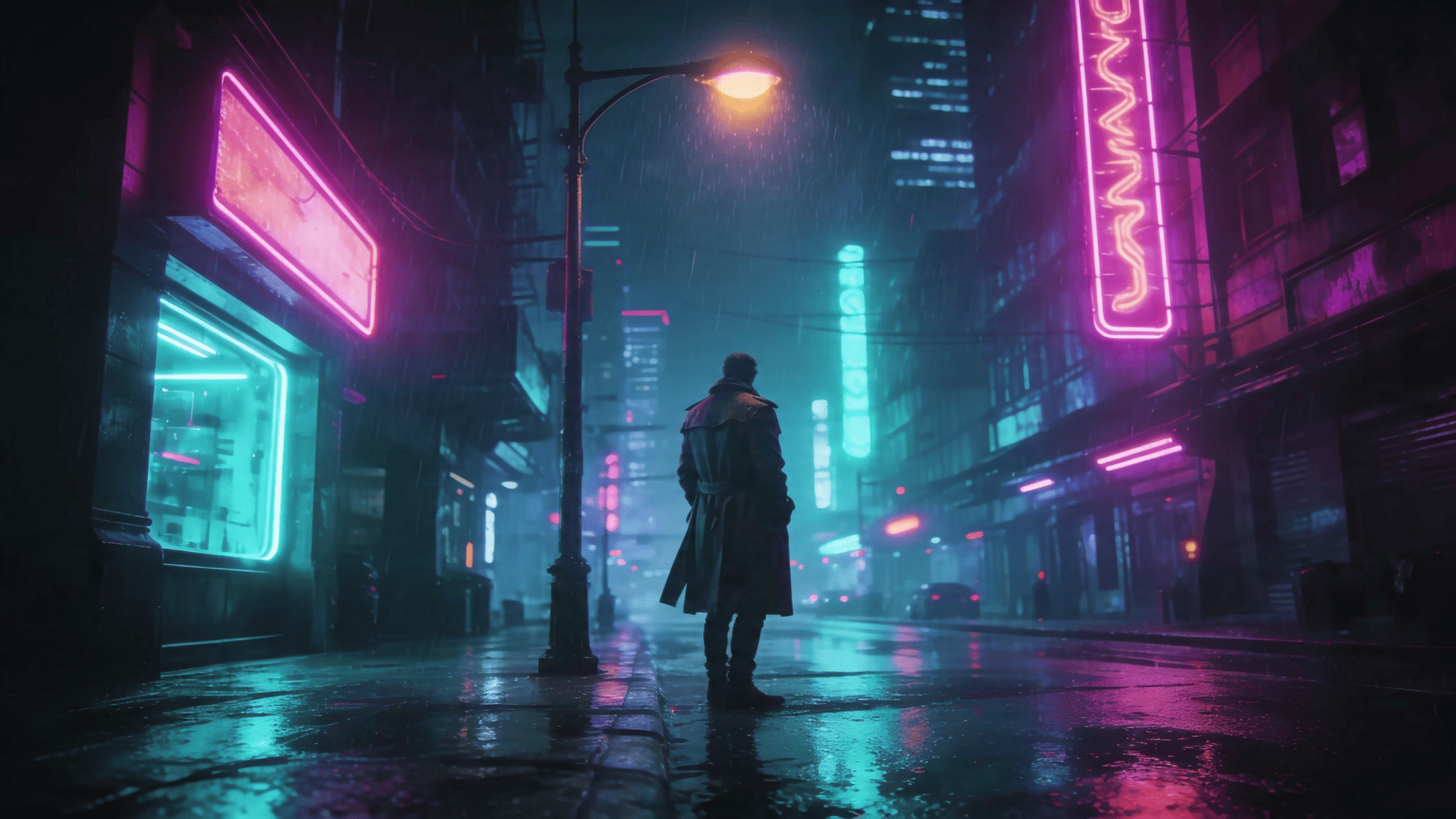 Cyberpunk cityscape at night