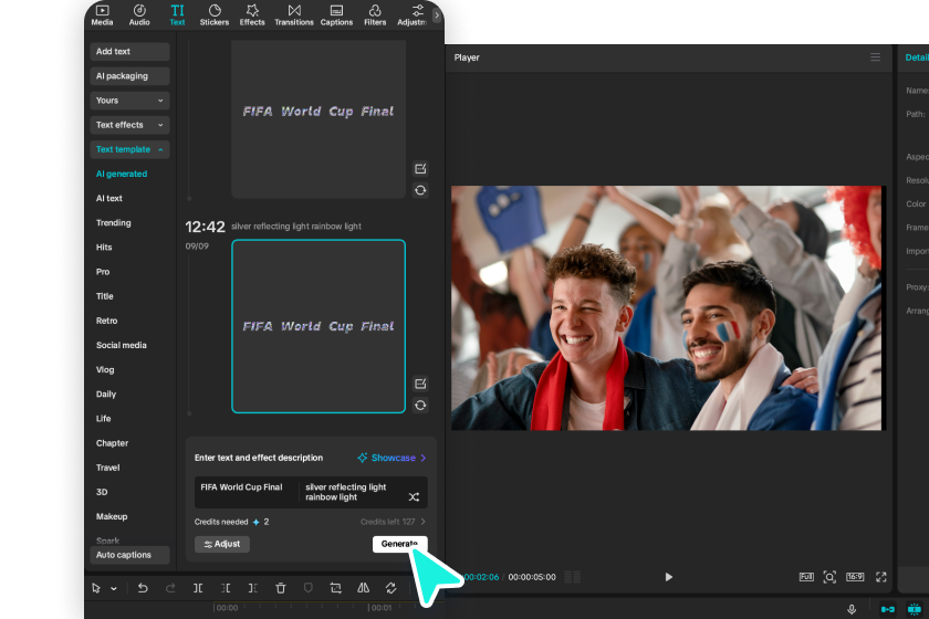 Usando CapCut il generatore di arte di testo di parole online